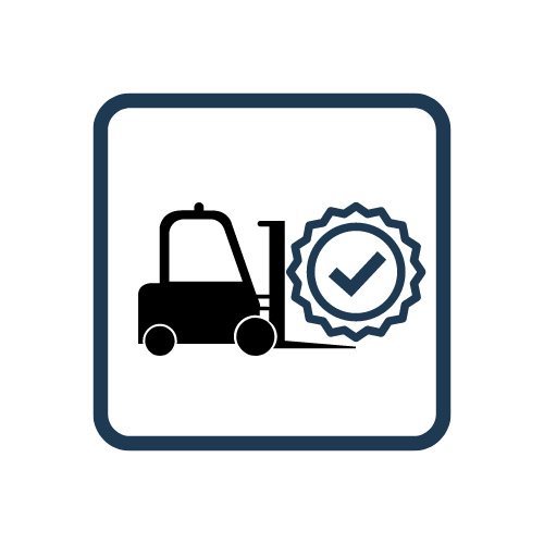 forklift holding a check symbol